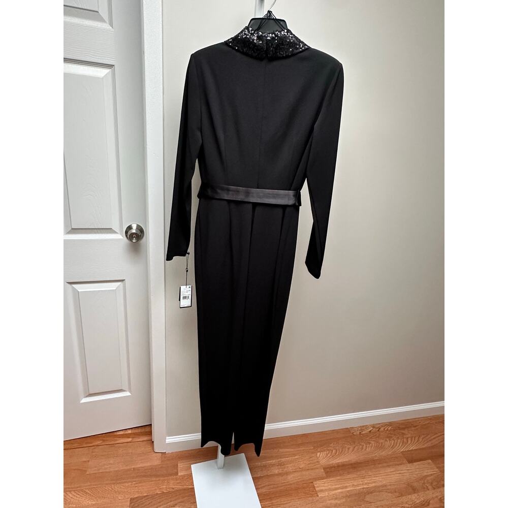 NEW NWT Adrianna Papell Womens Stretch Crepe Tuxedo Jumpsuit Sequin Lapel size 4 - Picture 5 of 8